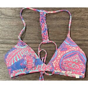 Reef Womens pink blue Bikini Top Swimsuit strappy back sz M